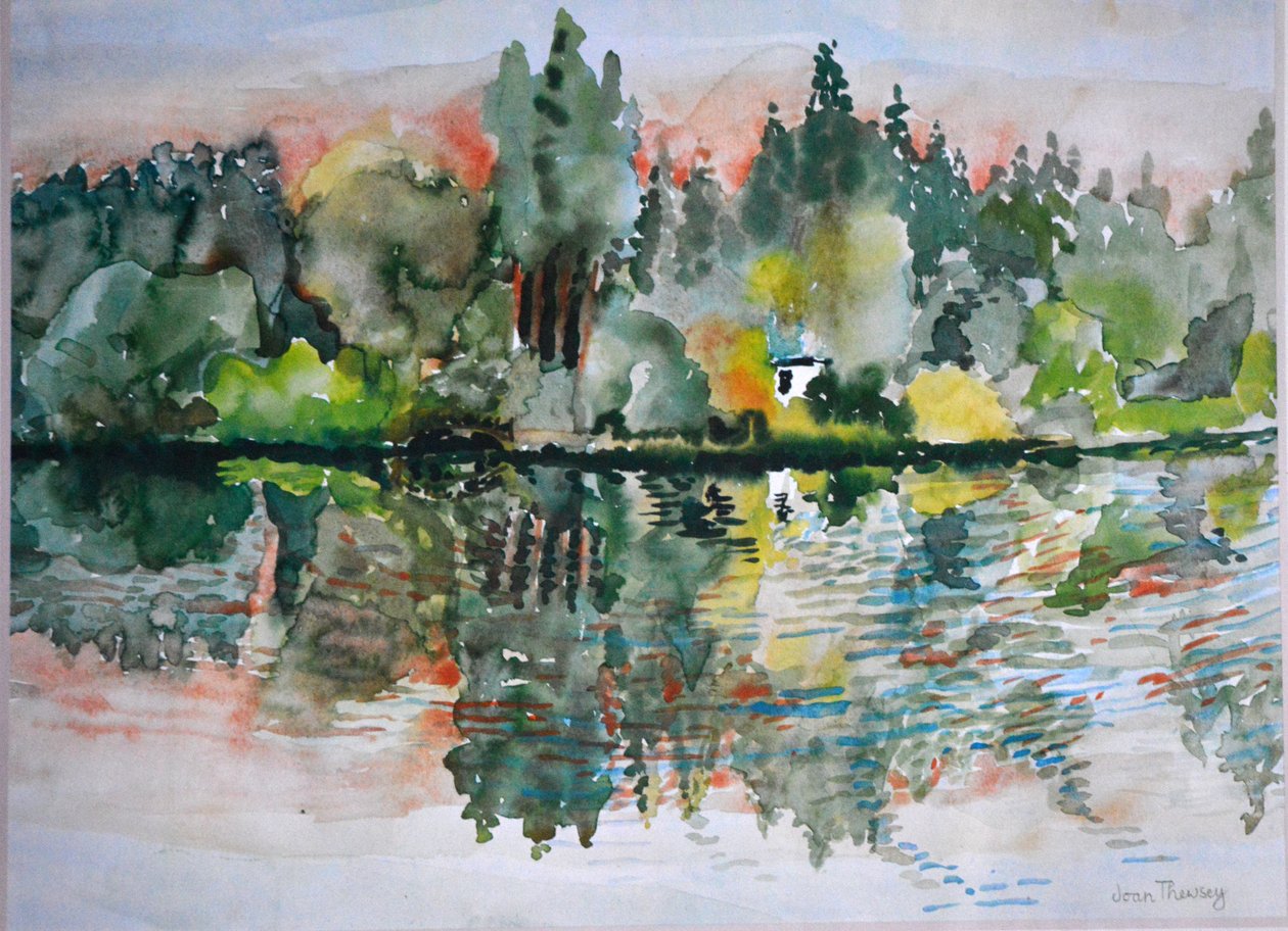 Der See bei Sonnenuntergang, Bremes les Ardres, 2000 von Joan Thewsey