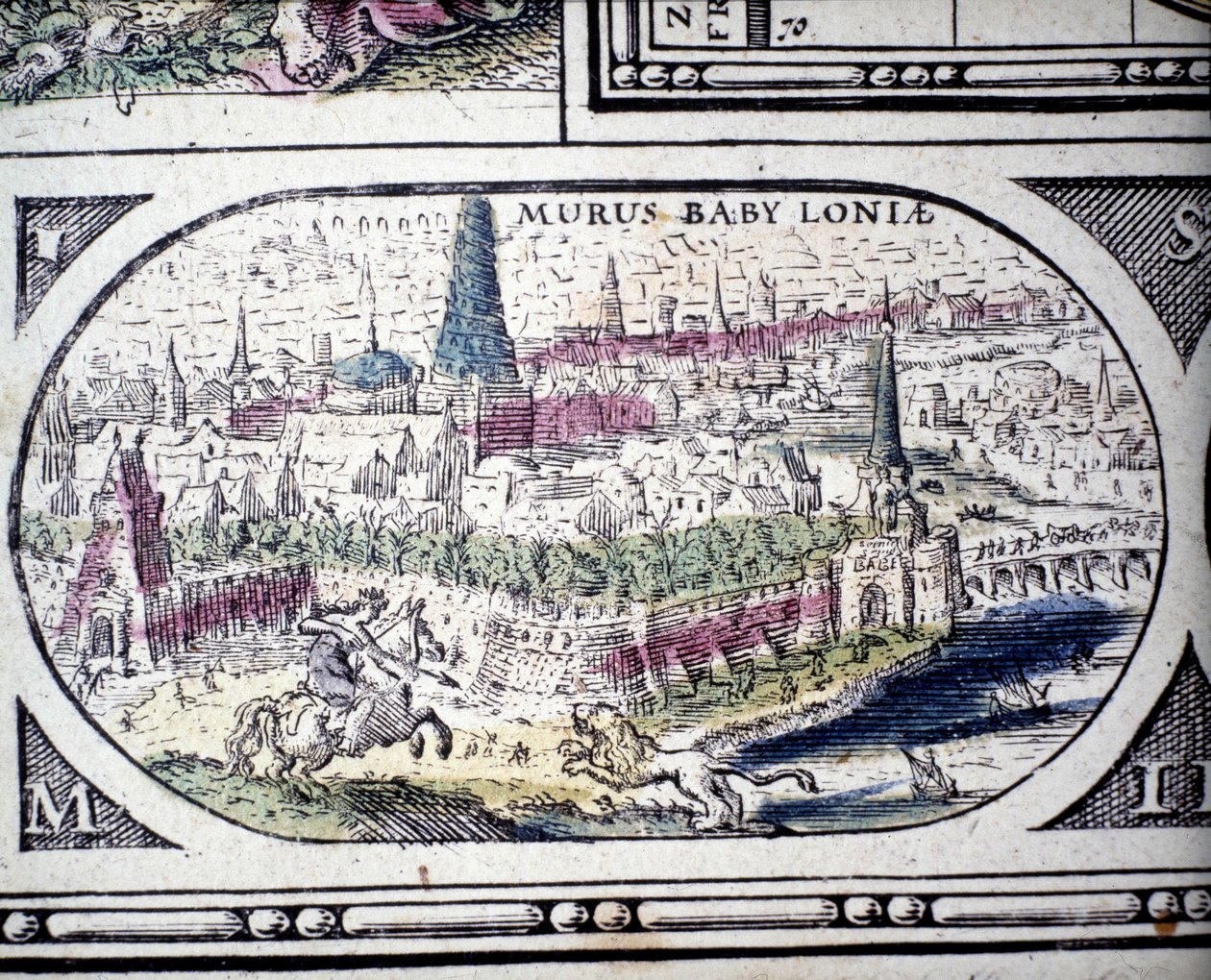 Darstellung der Sieben Weltwunder der Antike: die Gärten von Babylon. im Atlas von Jansson Jannsonius, gedruckt in Amsterdam im Jahr 1630 von Joannes Jansson