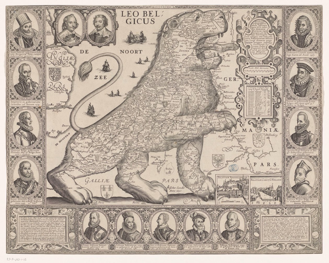 Karte der Siebzehn Provinzen in Form des niederländischen Löwen von Joannes van Doetechum (II)