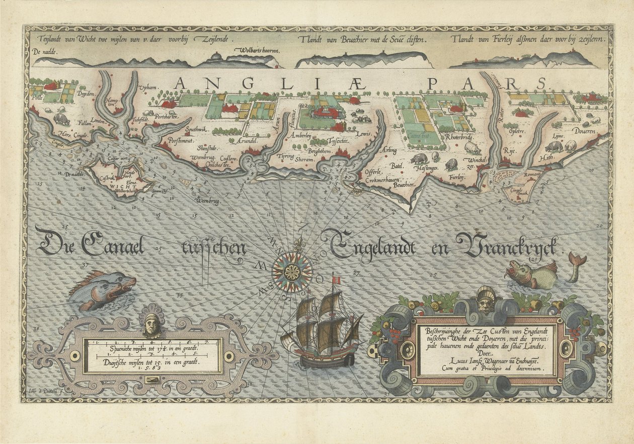 Karte der Südküste Englands zwischen der Isle of Wight und Dover von Joannes van Doetecum