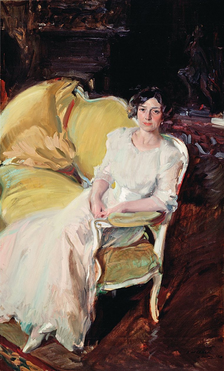 Clotilde auf dem Sofa sitzend von Joaquín Sorolla