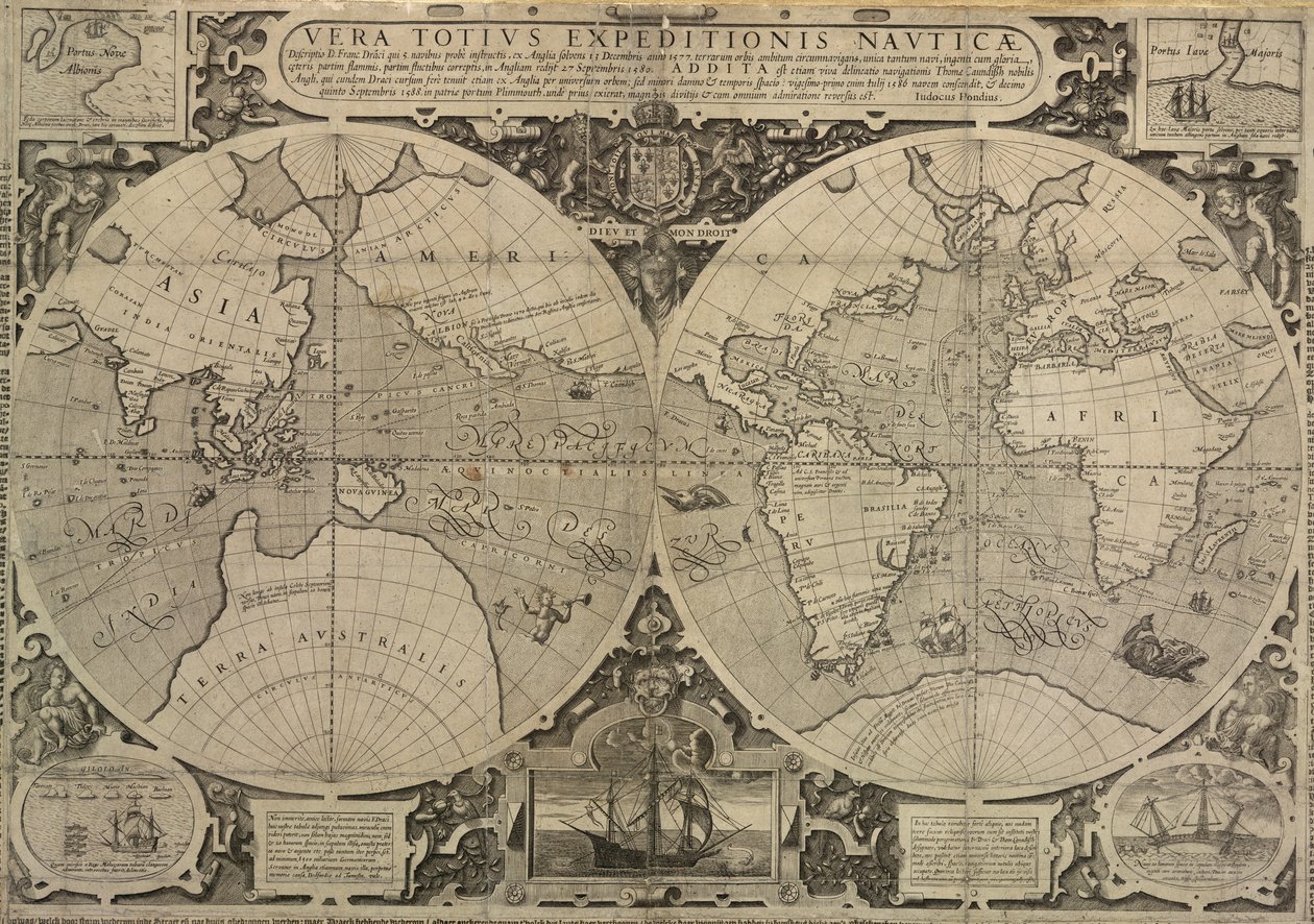 Drakes Weltreise von 1577-80, Vera Totius Expeditionis Nautica von Jodocus Hondius