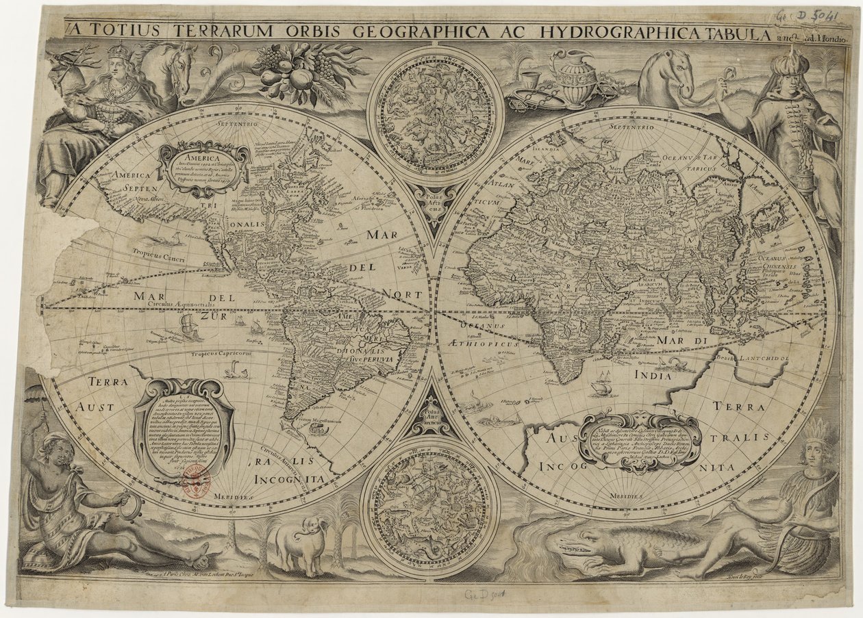 Nova totius terrarum orbis geographica ac hydrographica tabula Weltkarte, 1631 von Jodocus Hondius