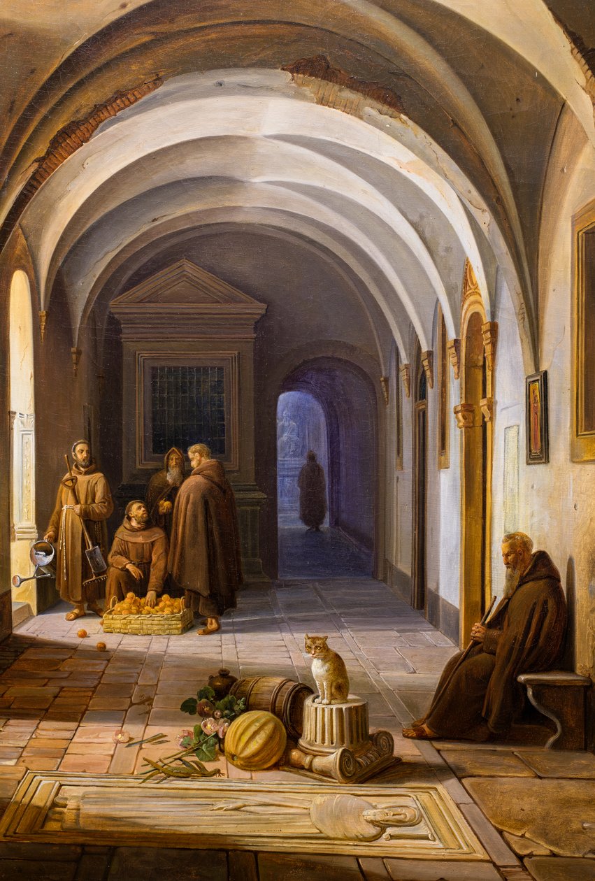 Franziskanermönche im Kreuzgang von Santa Maria d