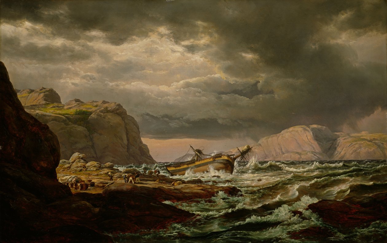 Schiffswrack an der Küste Norwegens von Johan Christian Dahl