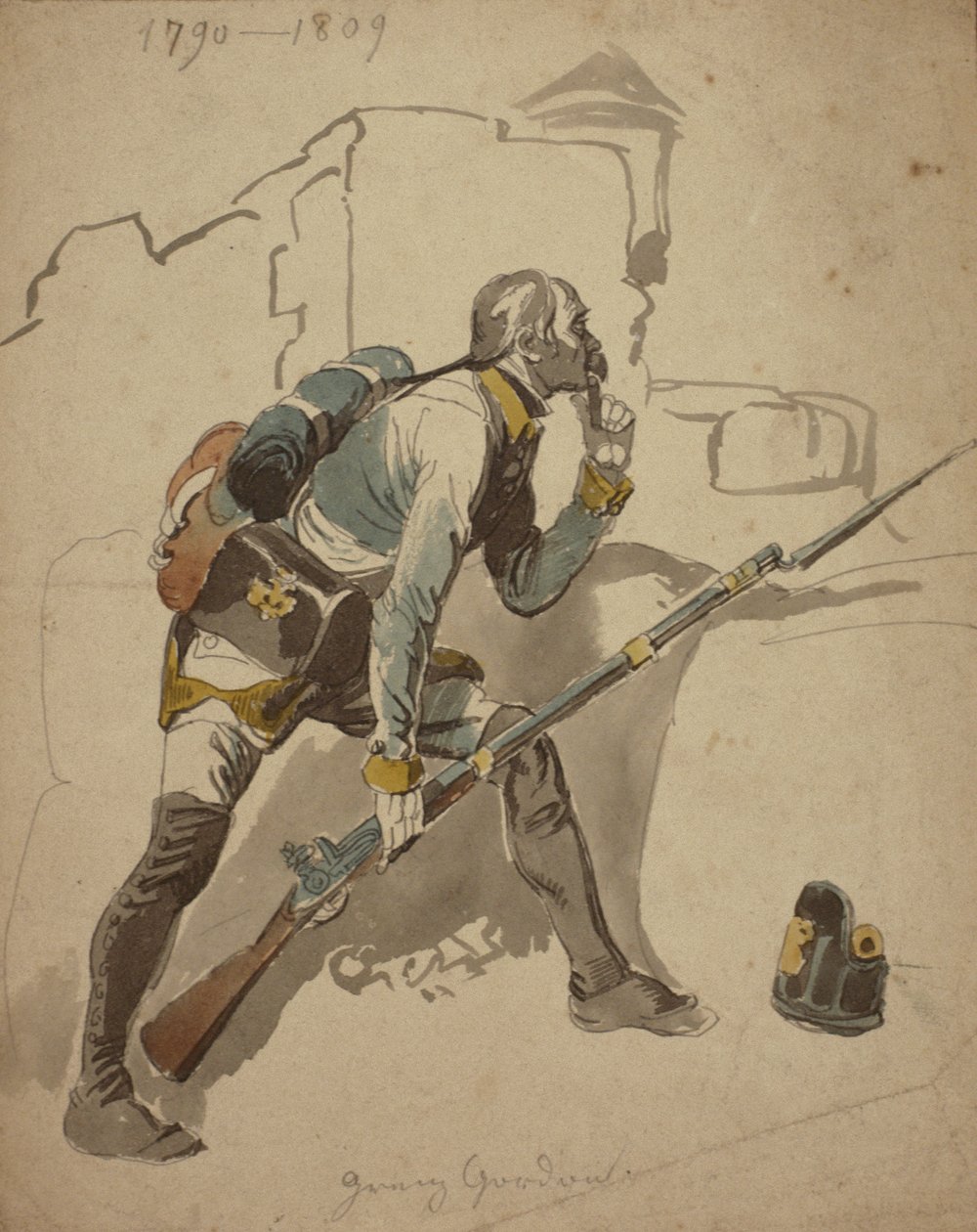 Ein privater Infanterist der Linie (möglicherweise 27. Regiment, Hessen-Kassel), 1790-1809 von Johan Baptiste Heinefetter