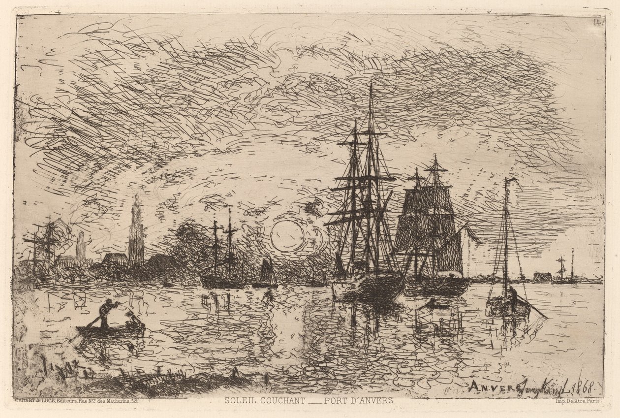 Sonnenuntergang über dem Hafen von Antwerpen von Johan Barthold Jongkind