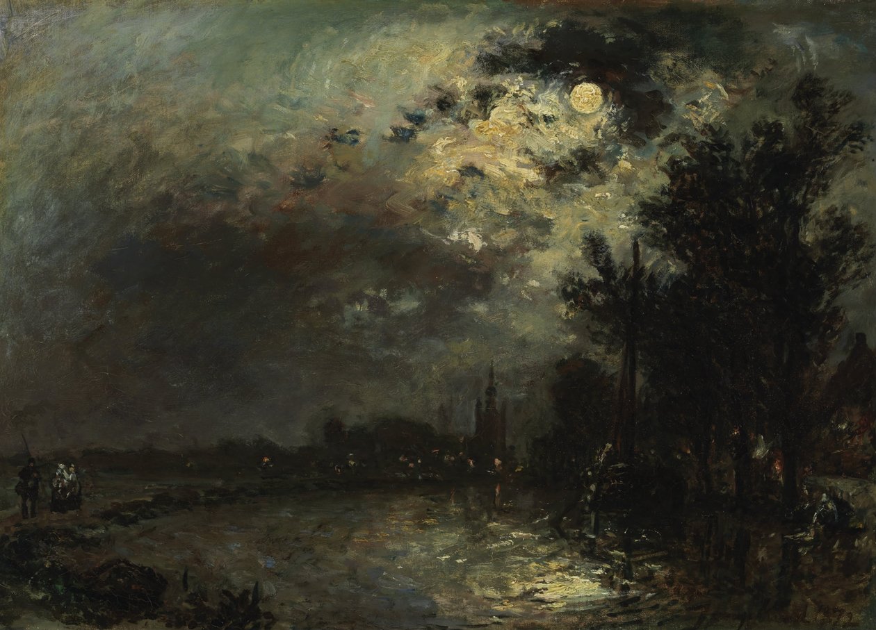 Blick auf Overschie im Mondlicht, 1872 von Johan Barthold Jongkind