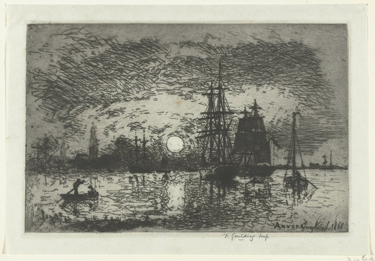 Sonnenuntergang am Hafen von Antwerpen von Johan Barthold Jongkind