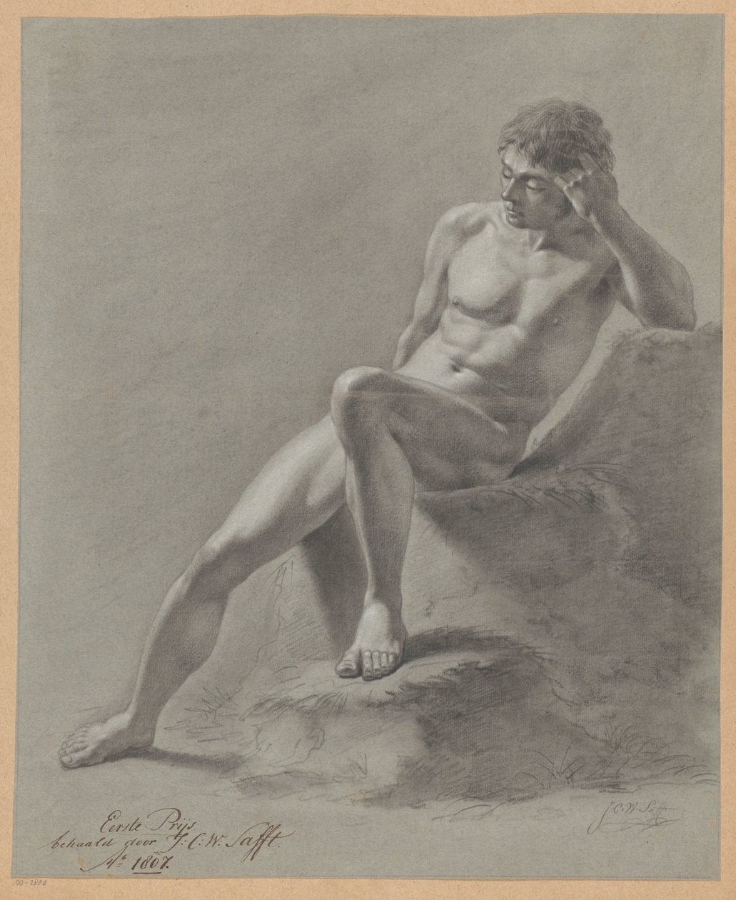 Sitzender männlicher Akt von vorne gesehen (1. Preis 1807) von Johan Christiaan Willem Safft