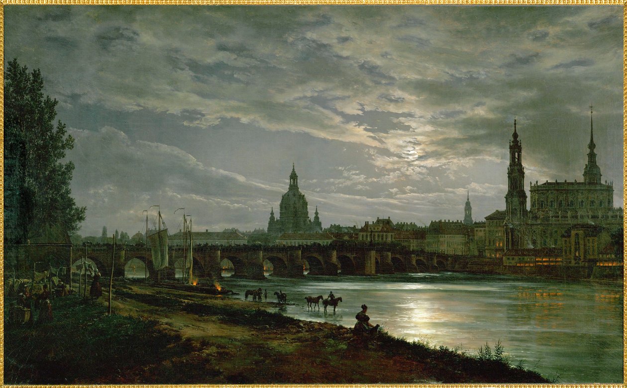 Ein Blick auf Dresden bei Mondschein von Johan Christian Dahl
