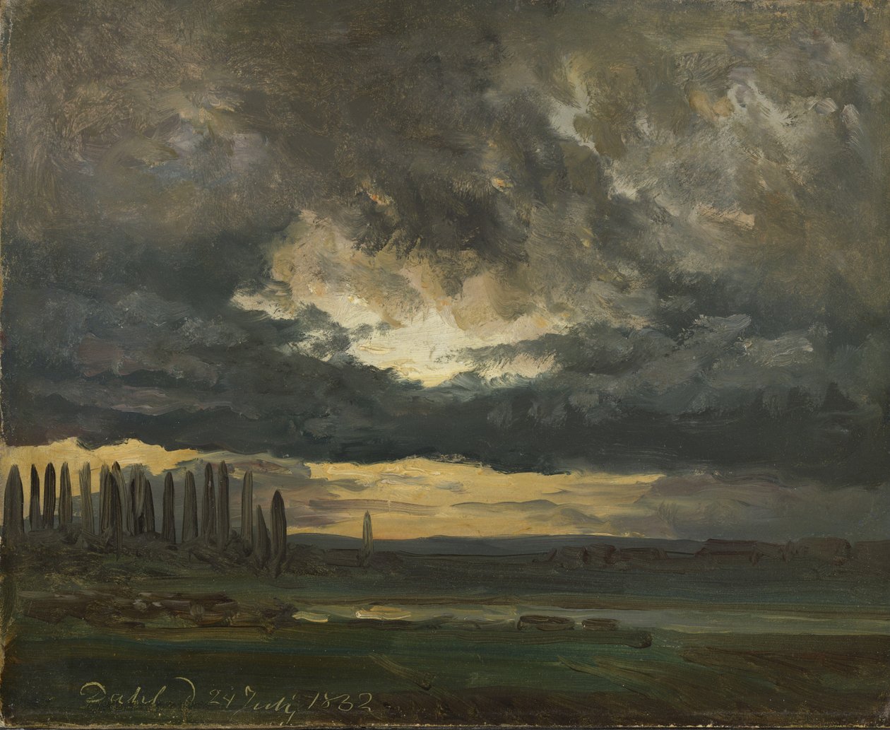 Wolkenstudie über der Elbe mit Pappeln von Johan Christian Dahl