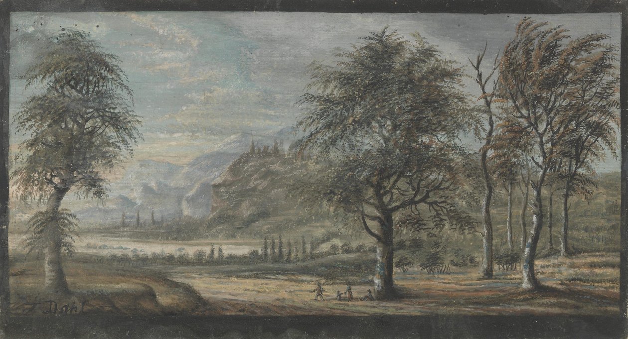 Landschaft mit Laubbäumen im Vordergrund von Johan Christian Dahl