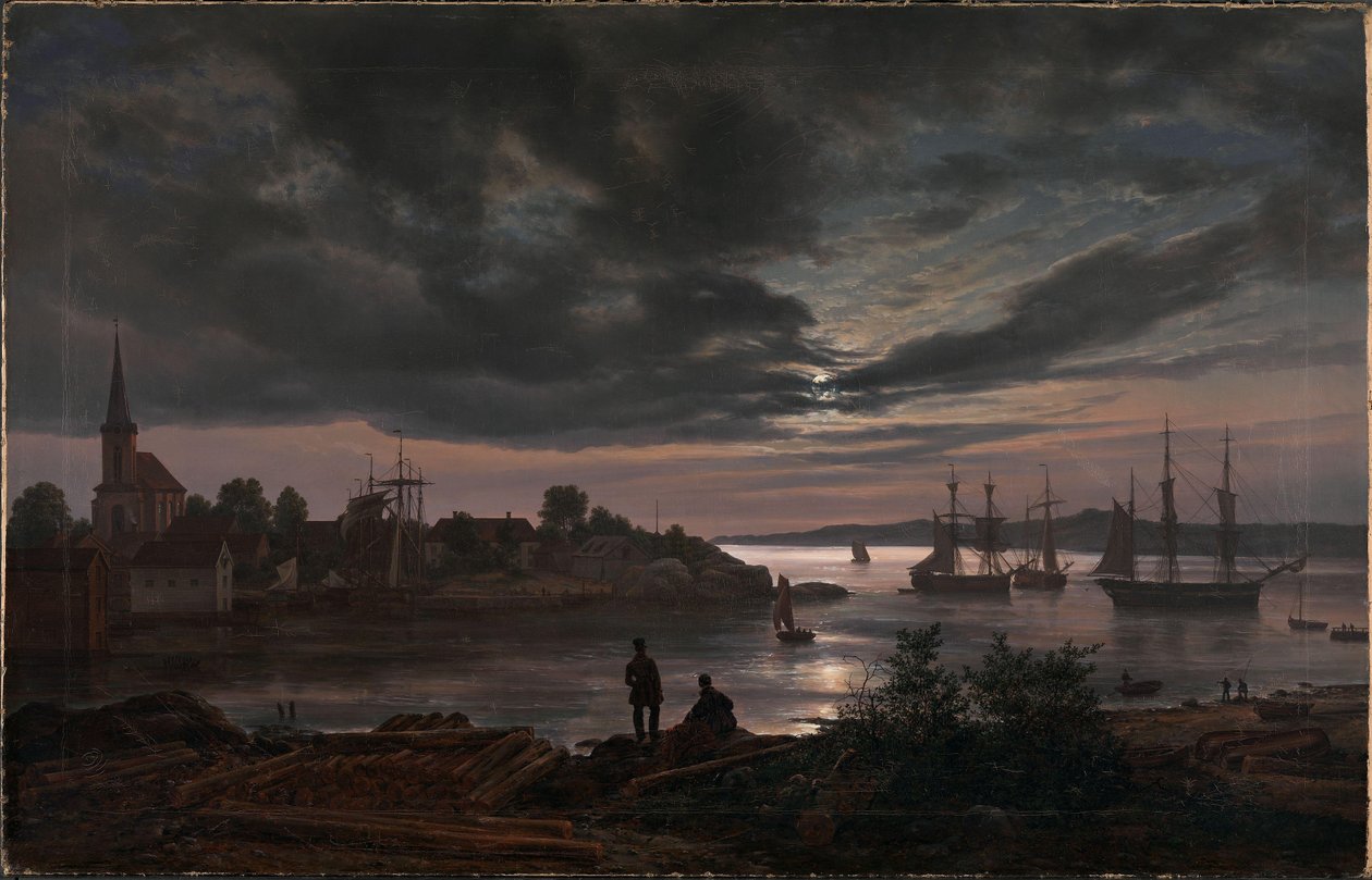 Larvik im Mondschein von Johan Christian Dahl