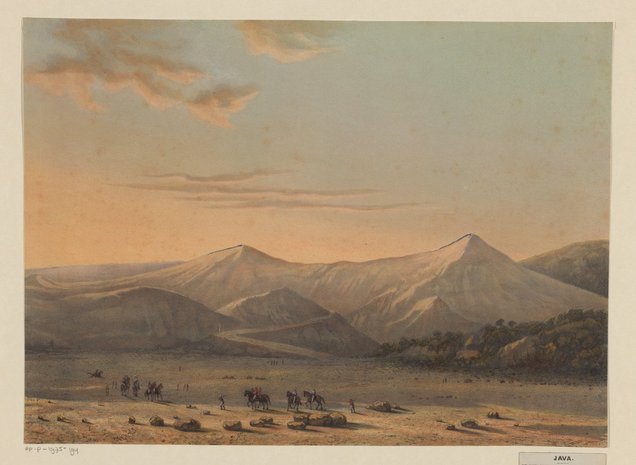 Ansicht des Bromo-Vulkans (Der feuerspeiende Berg Bromo im Jahr 1856, Residenz Probolingo) von Johan Conrad Greive