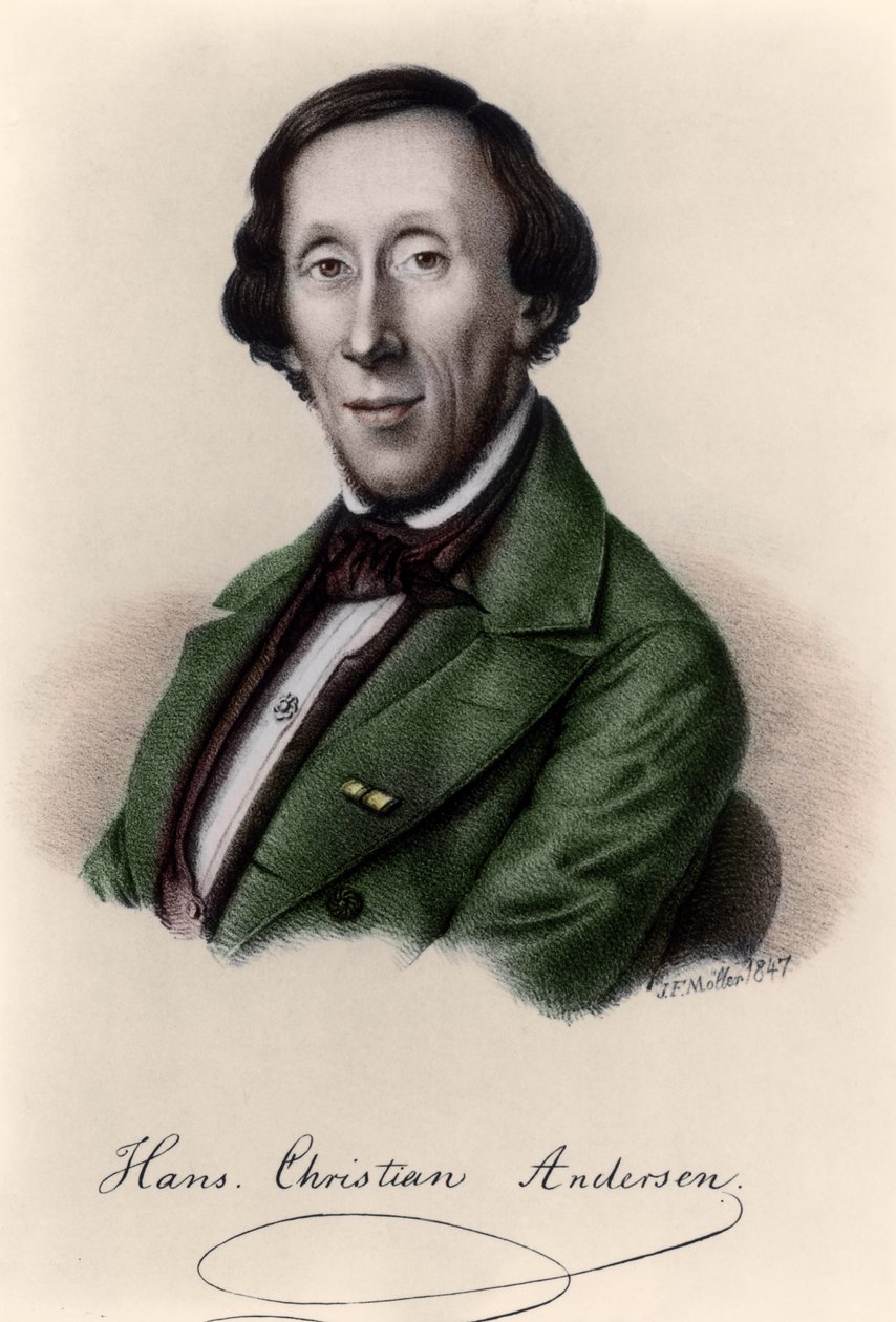 Porträt von Hans Christian Andersen (1805-1875) (spätere Kolorierung) von Johan Frederick Moller