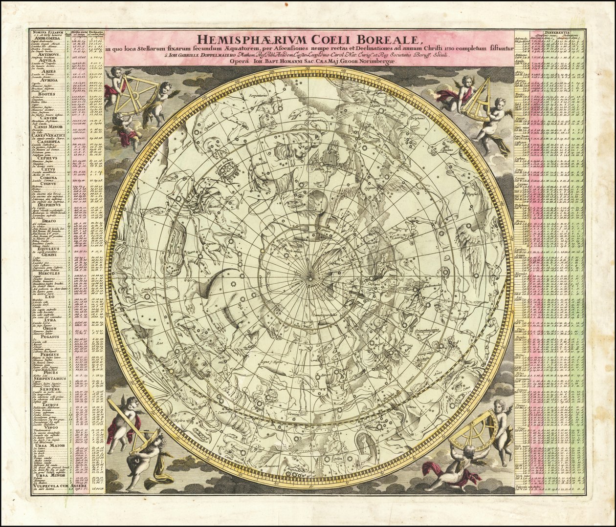 1730 Himmelskarte der nördlichen Hemisphäre von Johan Gabriel Doppelmayr