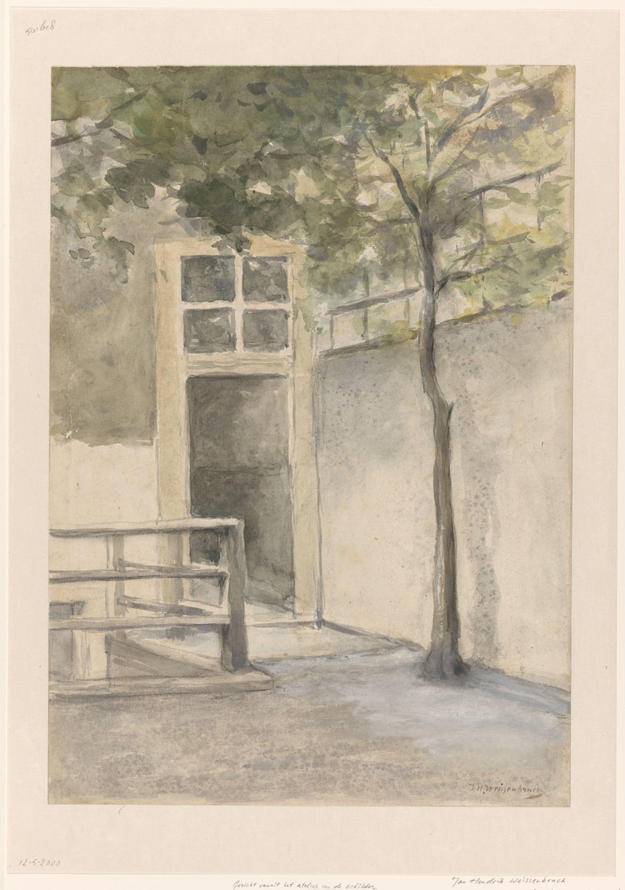 Ansicht eines Innenhofs aus dem Atelier des Künstlers in der Kazernestraat in Den Haag von Johan Hendrik Weissenbruch (signed by artist)
