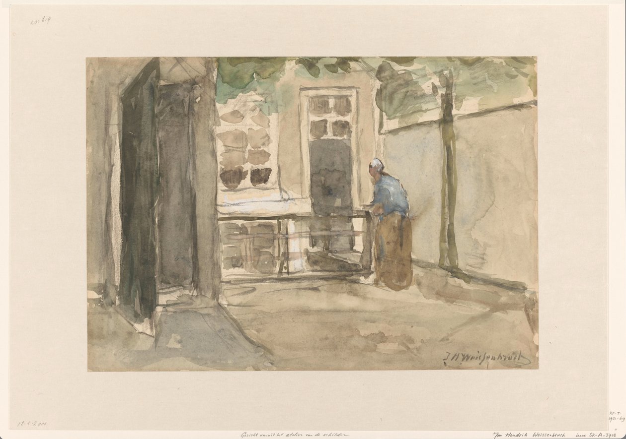 Ansicht eines Innenhofs aus dem Atelier des Künstlers in der Kazernestraat in Den Haag von Johan Hendrik Weissenbruch