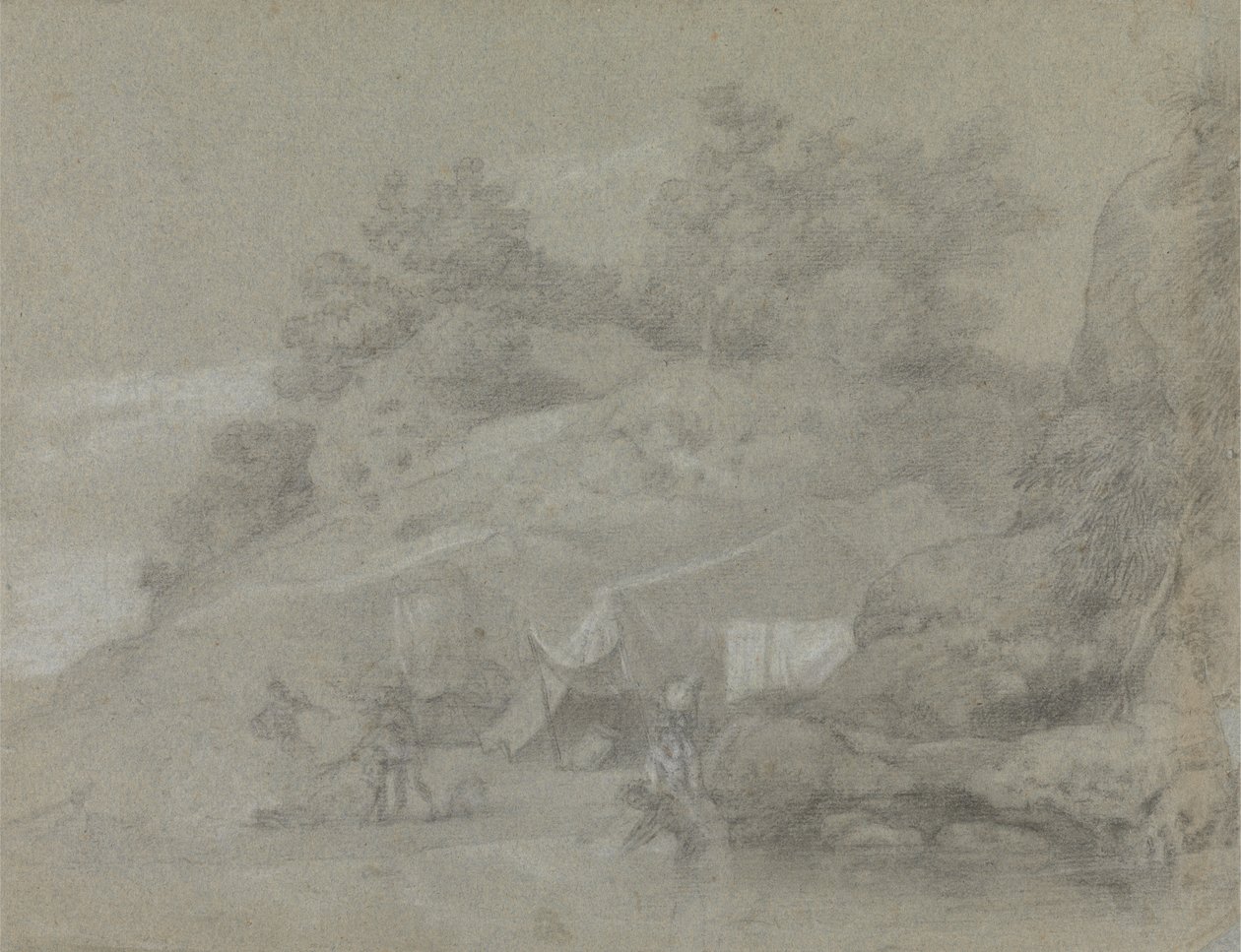 Ein Fluss an einem felsigen Ufer mit Figuren, möglicherweise in Indien von Johan Joseph Zoffany