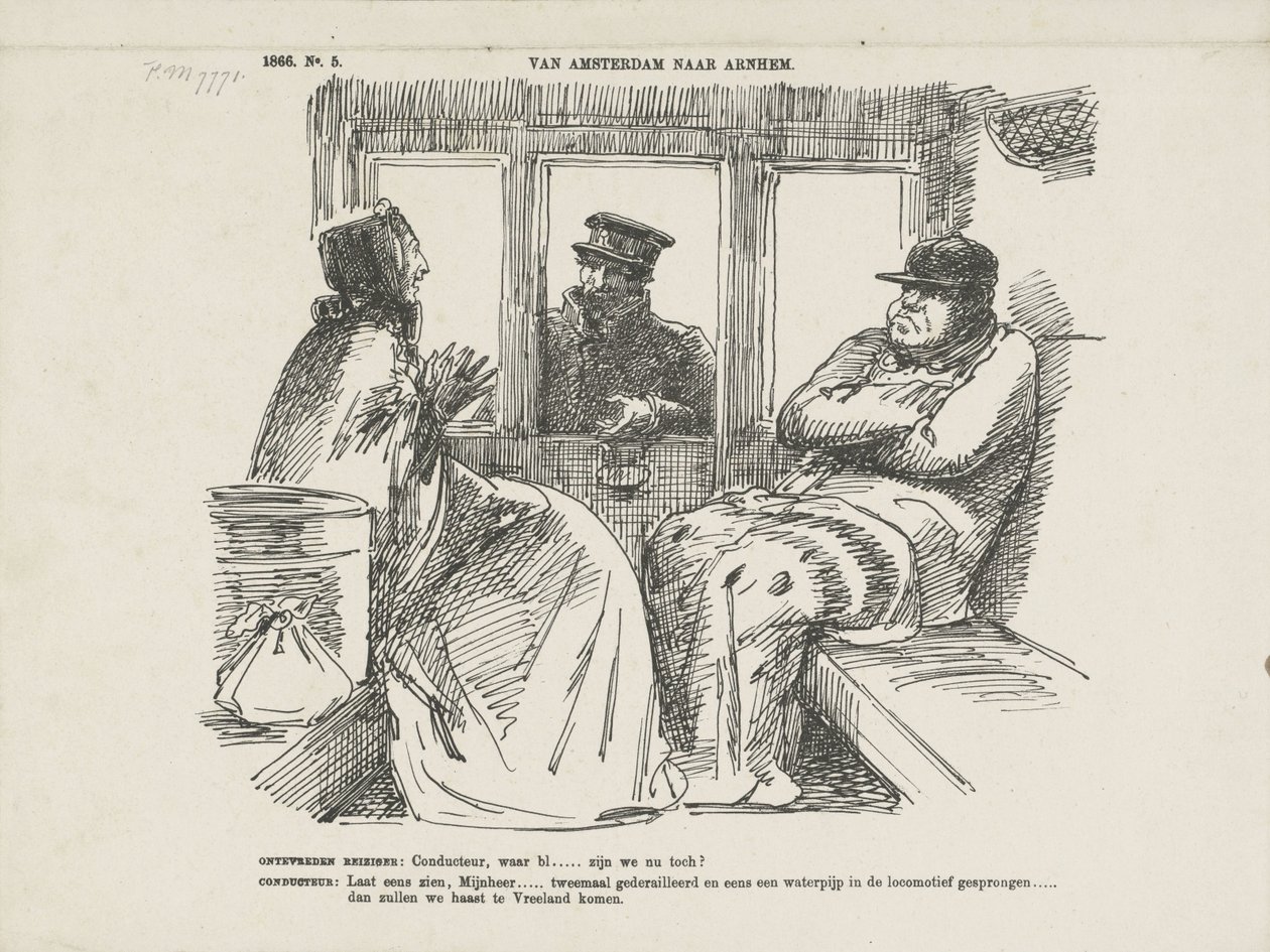 Karikatur über die vielen Unfälle auf der Rhijnspoorweg, 1866 von Johan Michaël Schmidt Crans