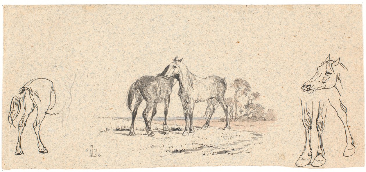 Die zwei Pferde; sowie Studie von Pferden von Johan Thomas Lundbye