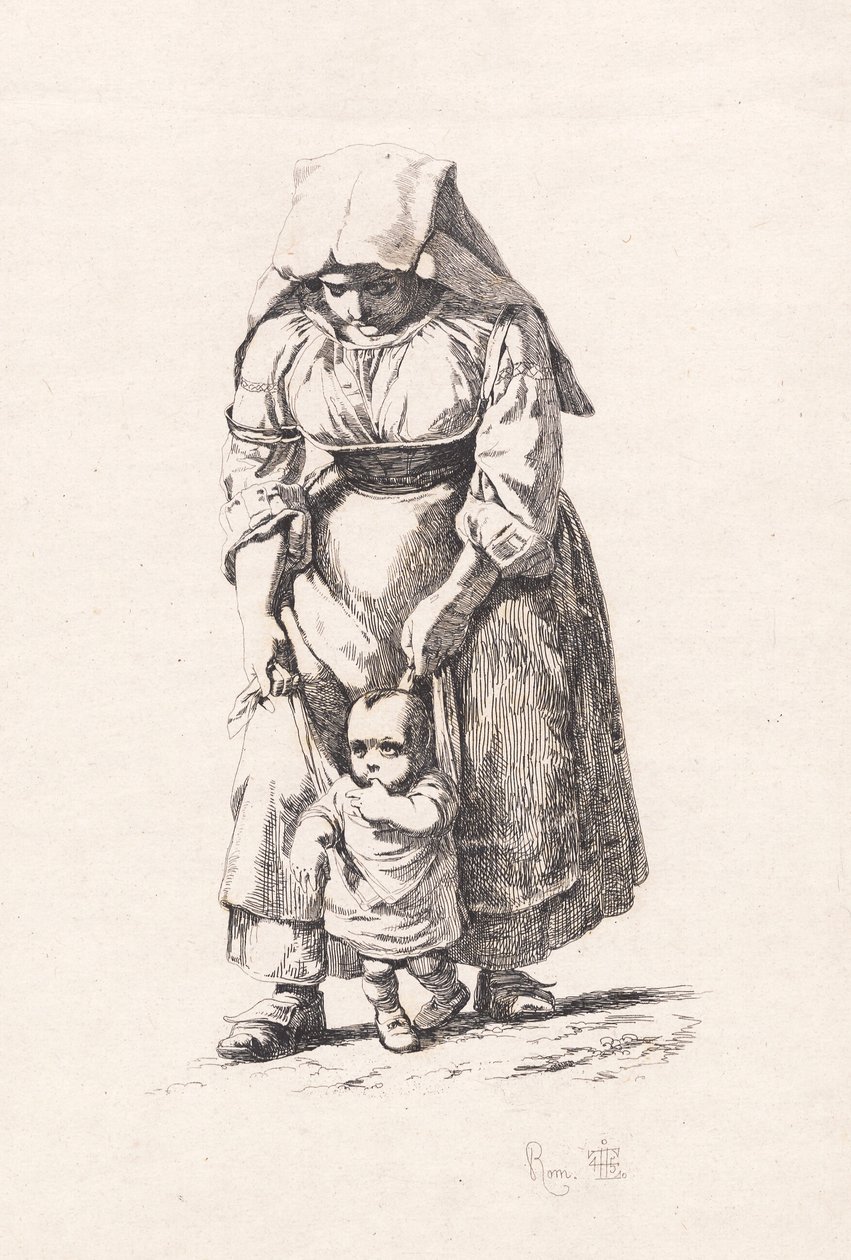 Eine Bäuerin aus Civitella, die ihr kleines Kind an der Leine führt von Johan Thomas Lundbye