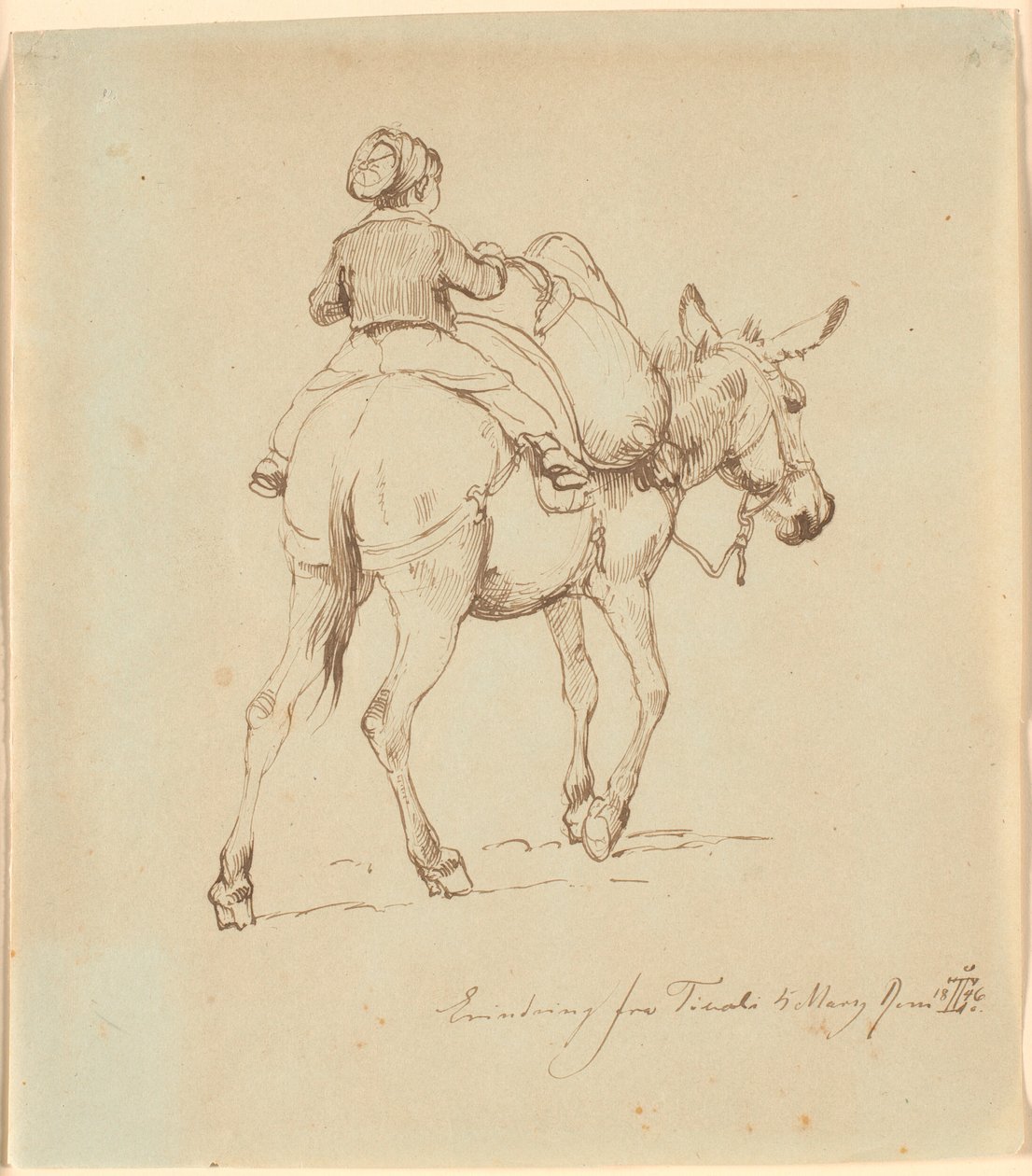 Ein Junge, der auf einem beladenen Esel sitzt, von hinten gesehen von Johan Thomas Lundbye