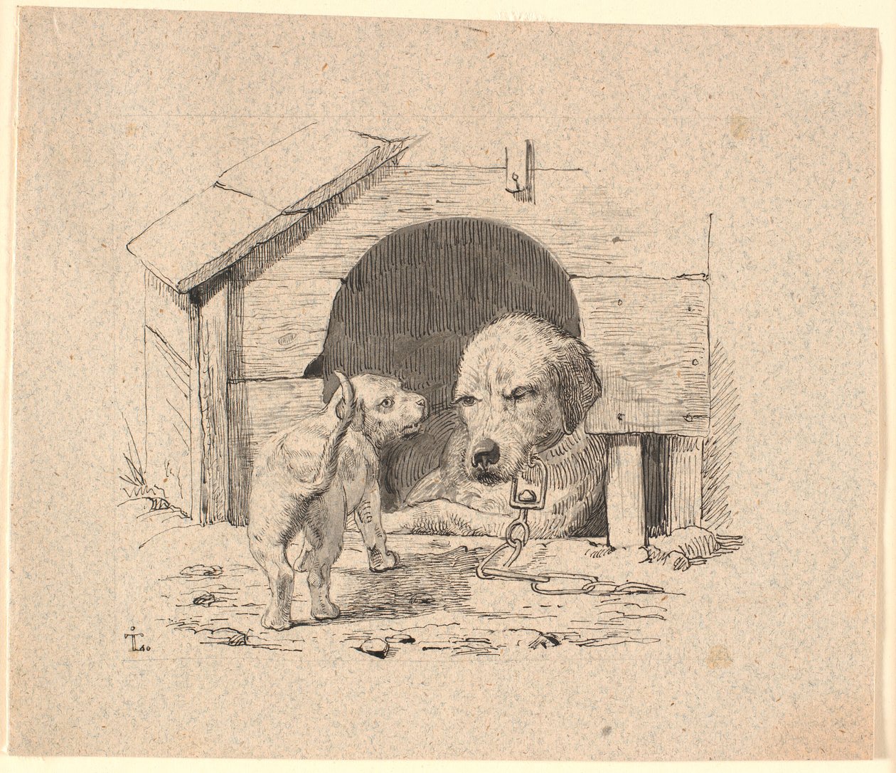 Der Welpe. Illustration zu Kaalunds "Fabeln für Kinder". Siehe Kommentar aus dem Arkatalog. von Johan Thomas Lundbye