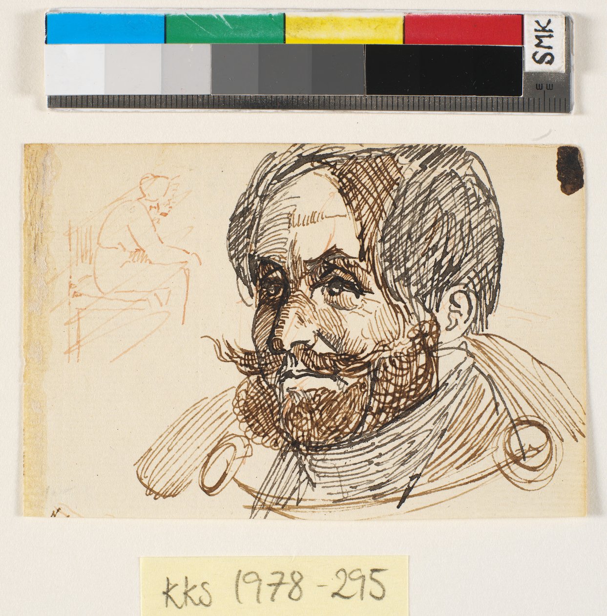 Porträt eines bärtigen Mannes in Jacke und Studie einer sitzenden Frau von Johan Thomas Lundbye