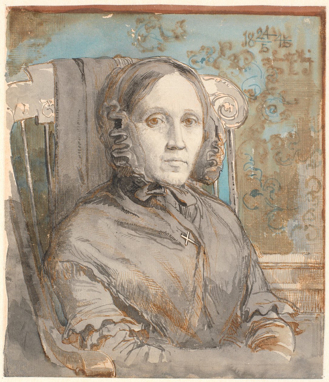 Porträt der Mutter des Künstlers, Oberstin Cathrine Lundbye (geb. Bonnevie); Halbfigur, sitzend im Stuhl nach rechts. von Johan Thomas Lundbye