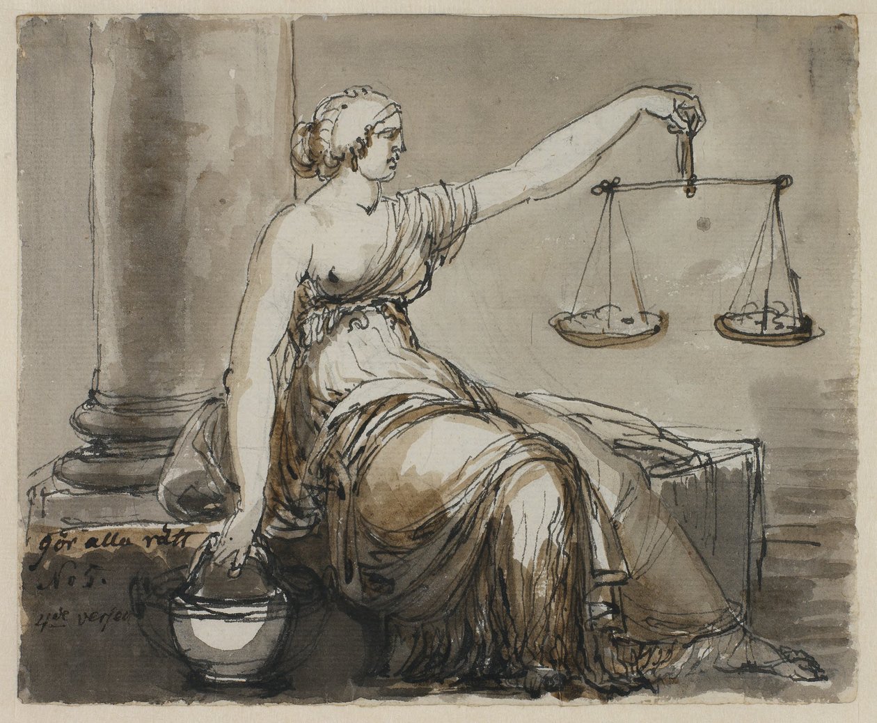 Illustration zum Lied "Pā lifvets mödosamma stråt". Vierter Vers 5. "Gör alla rätt" von Johan Tobias Sergel