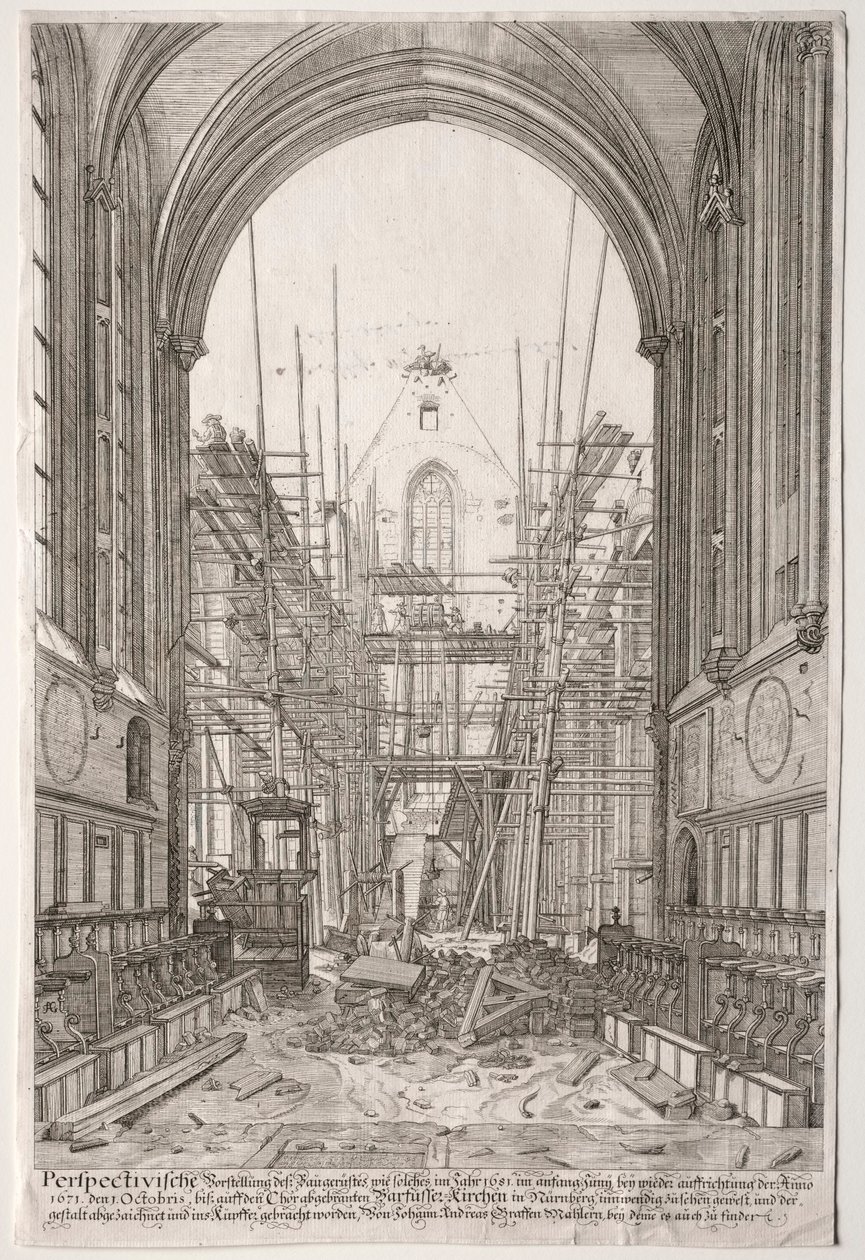 LArt Ancien Zürich: Ansicht in der Kirche der Franziskaner, Barfüsser-Kirche, 1681 von Johan Ulrich Krauss