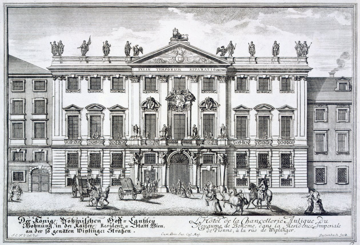 Die Kanzlei des Königreichs Böhmen, Teil der kaiserlichen Residenz in der Wiplinger Straße, Wien, ca. 1719 von Johann Bernhard Fischer von Erlach