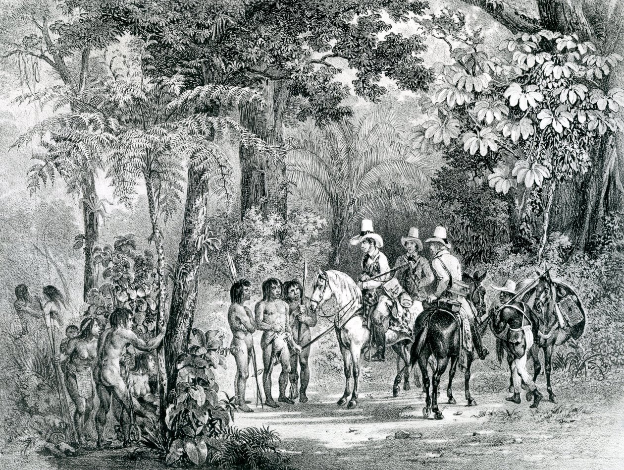 Treffen der Indianer mit den europäischen Entdeckern aus 
