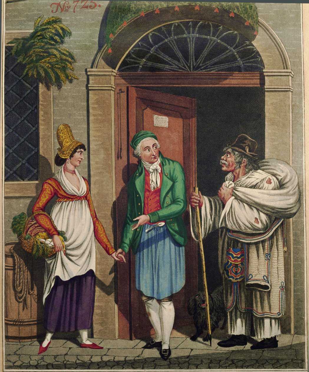 Koch und Butler mit kroatischen Händlern, die Leinen verkaufen, aus einer Serie von Wiener Typen von Johann Adolph Opitz