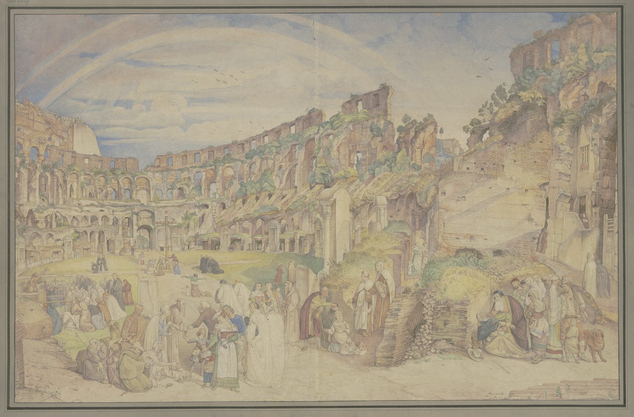 Ansicht des Inneren des Kolosseums in Rom mit Szenen aus dem italienischen Volksleben von Johann Anton Ramboux