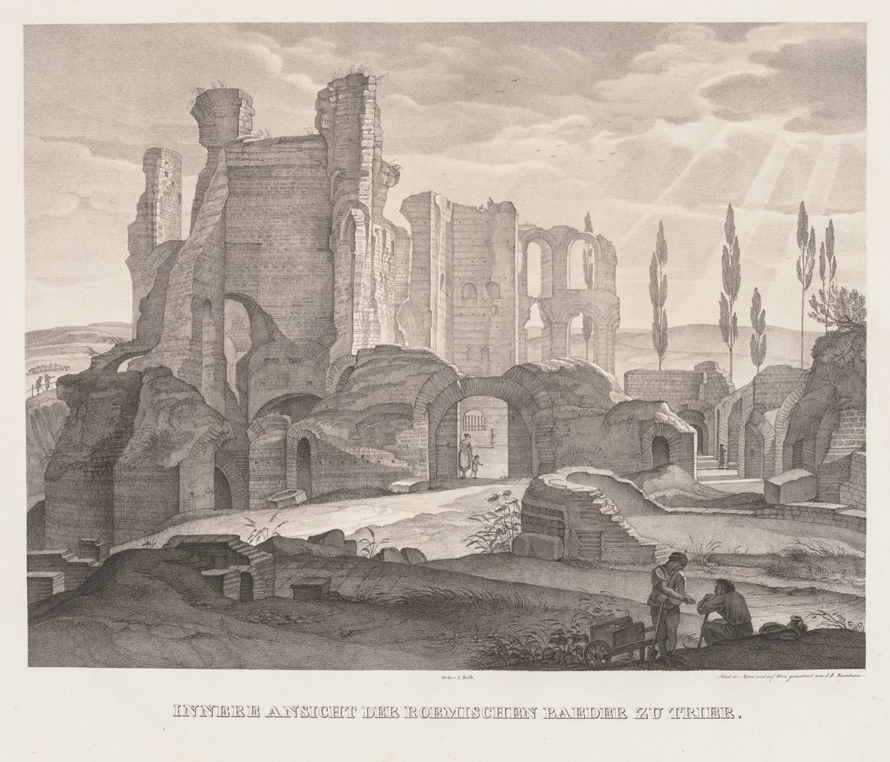 Innenansicht der römischen Bäder in Trier, 1826 von Johann Anton Ramboux