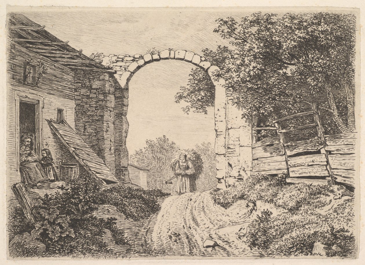 Mädchen mit einer Ladung Heu, außerhalb von Thorbogen von Johann Christian Erhard