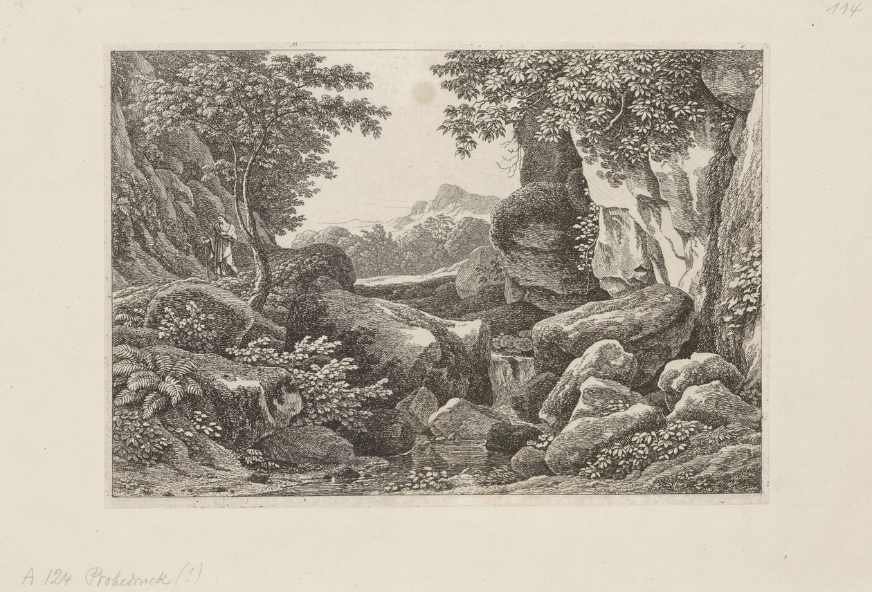 Felsige Landschaft mit einem gehenden Hirten links von Johann Christian Reinhart
