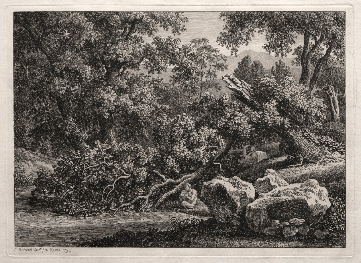 Heroische Landschaft: Der Satyr spielt die Flöte, 1795 von Johann Christian Reinhart