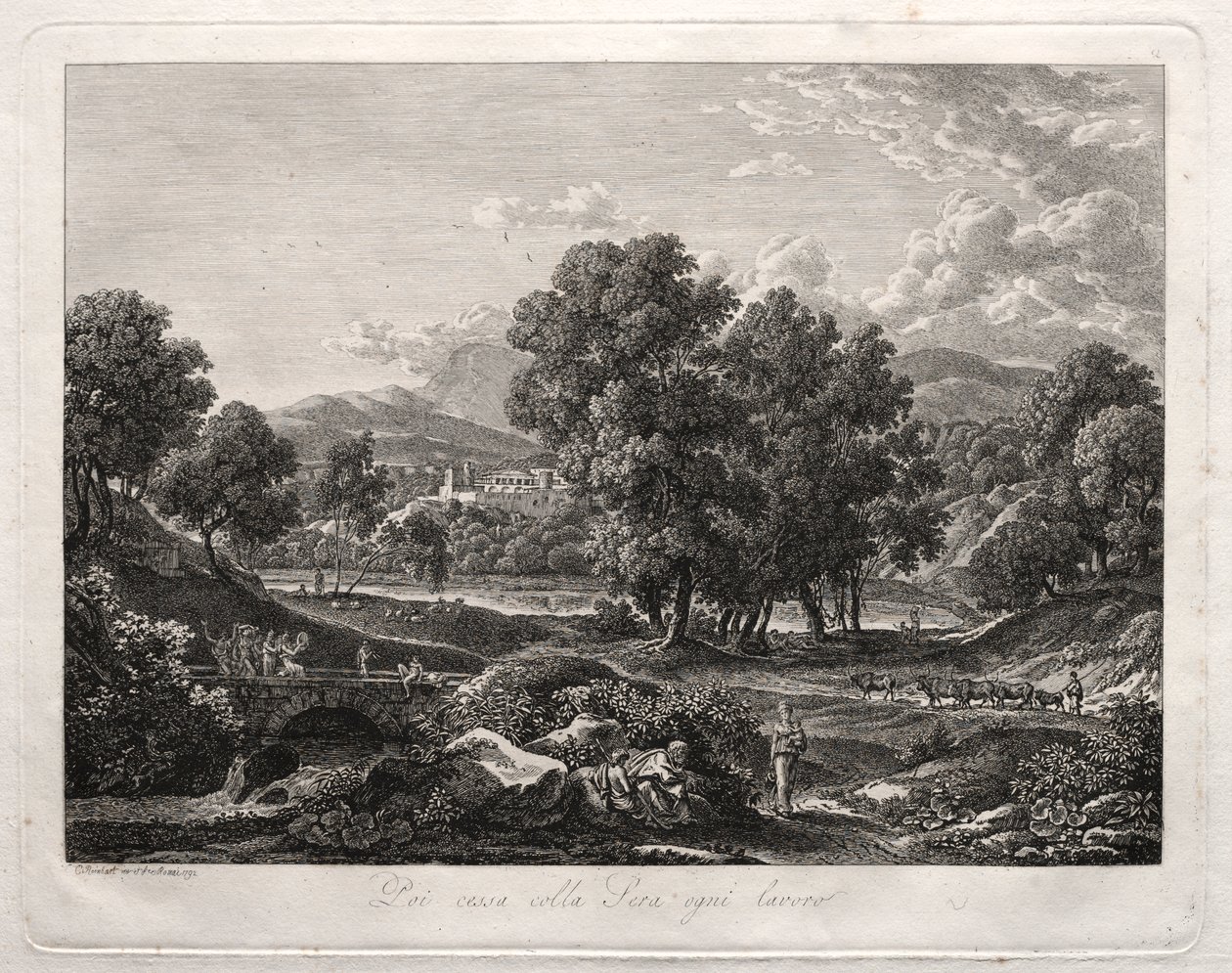Heroische Landschaft: Der Tanz des Hirten auf der Brücke von Johann Christian Reinhart