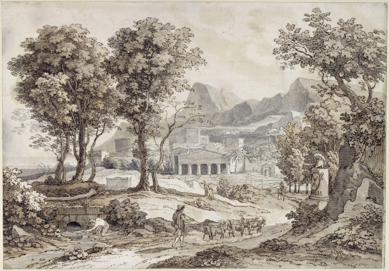 Klassische Landschaft mit Leonidas-Denkmal von Johann Christian Reinhart