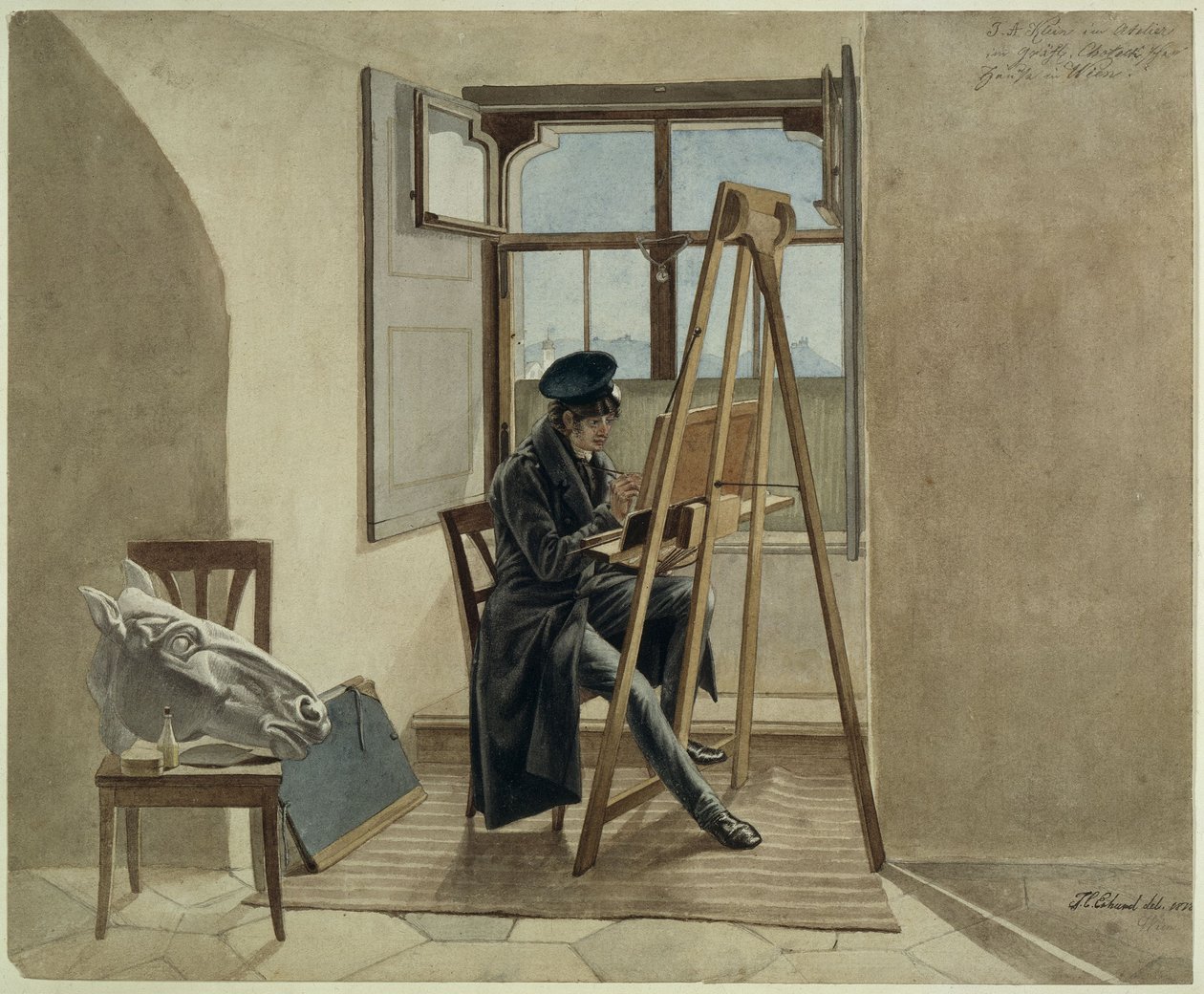 Der Maler Johann Adam Klein an der Staffelei in seinem Atelier im Gräflich Chotekschen Palais in Wien von Johann Christoph Erhard