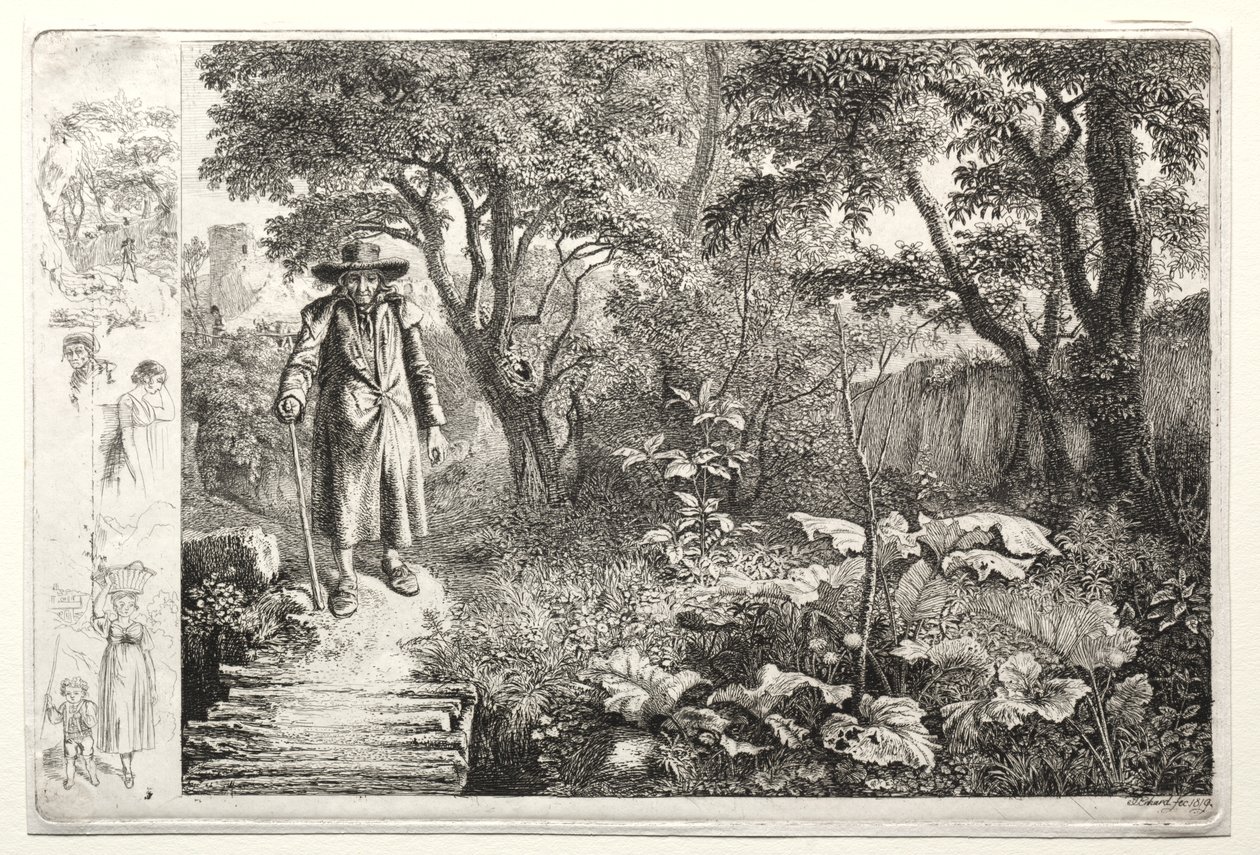 Alter Mann vor der Holzbrücke von Johann Christoph Erhard