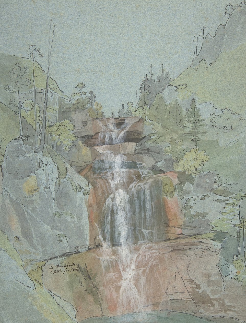 Landschaft mit einem Wasserfall, 1816 von Johann Christoph Rist
