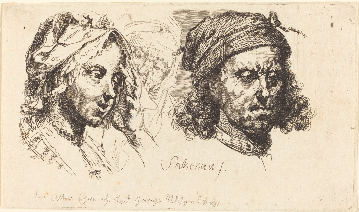 Junge Frau, alte Frau und Mann mit langen Haaren von Johann Eleazar Schenau