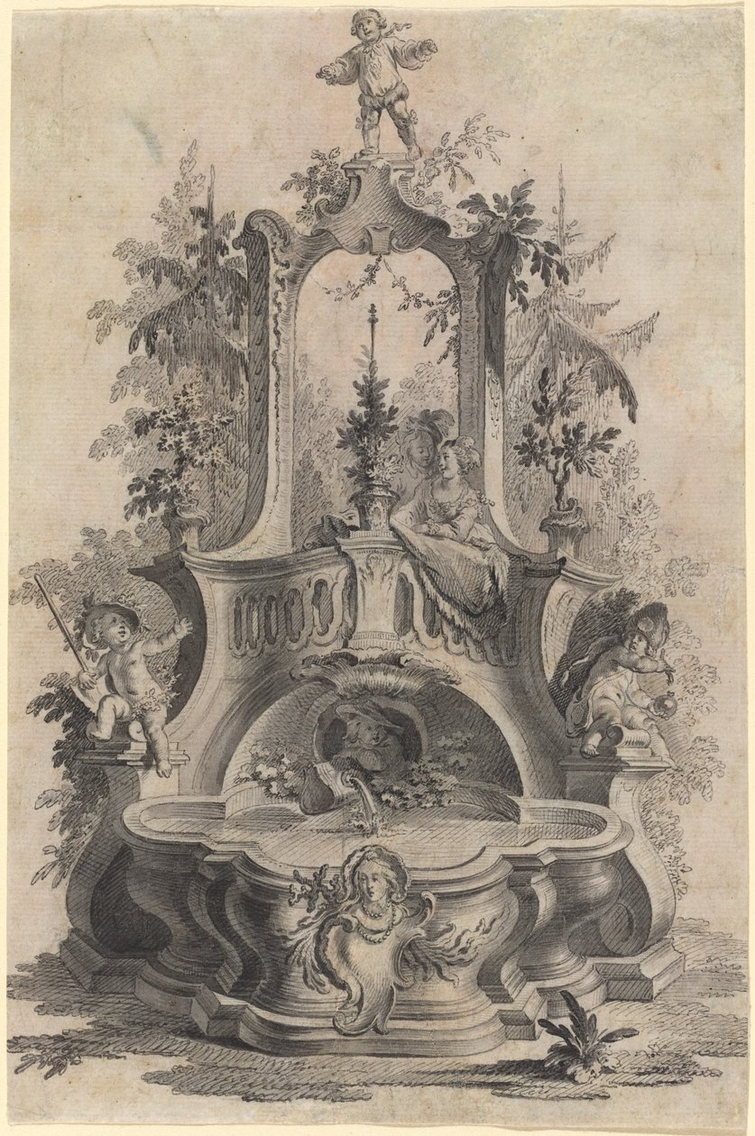 Rokoko-Brunnen mit Liebenden und den vier Elementen von Johann Esaias Nilson
