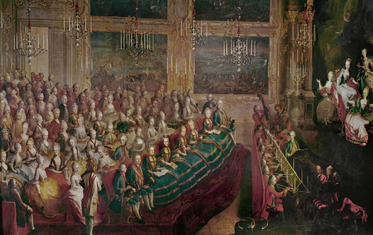 Il Parnasso Confuso Oper von Christoph Willibald Gluck (Öl auf Leinwand) von Johann Franz Greipel