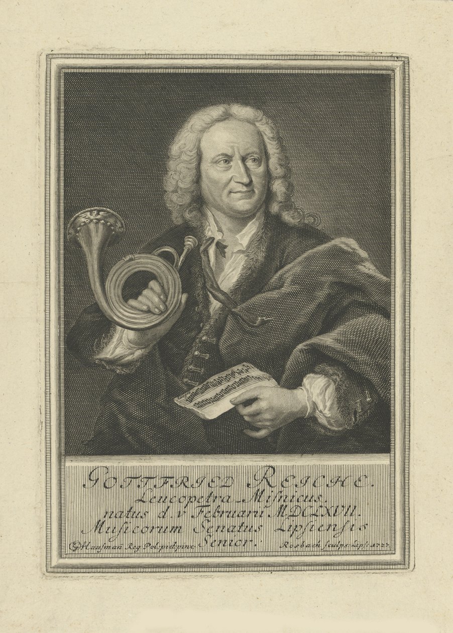 Porträt des Trompeters und Komponisten Gottfried Reiche 1667-1734, 1727 von Johann Friedrich Rosbach